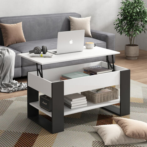 Mesa baja Lifto, Blanco/antracita, 92 x 51 cm con función de elevación, Vicco