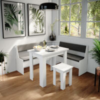 Conjunto con banco esquinero Roman, Blanco, 150 x 41.5 cm con mesa, Vicco