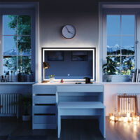 Tocador Sherry, Blanco, 120 cm con espejo LED y banco, Vicco