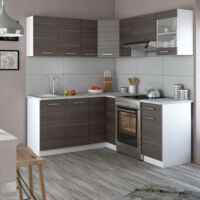 Cocina esquinera Rick, Blanco/gris precioso, 187 x 167 cm , ET Mármol, Vicco