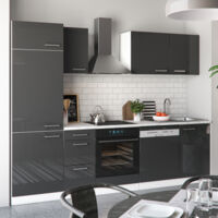 Mueble de cocina Optima, Antracita brillo intenso/blanco, 270 cm sin encimera, Vicco