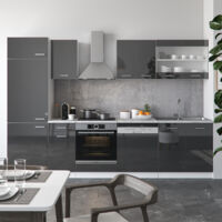 Mueble de cocina R-Line, Antracita brillo intenso/blanco, 300 cm sin encimera, Vicco