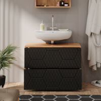 Mueble bajo lavabo Irma, Rayas antracita, 80 cm con 2 cajones, Vicco