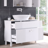 Mueble bajo lavabo Sola, Blanco, 100.2 x 72.4 cm con 2 cajones, Vicco