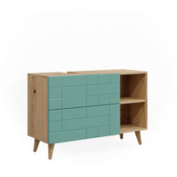 Mueble bajo lavabo Rudi, Verde menta, 90 x 59 cm con 2 cajones, Vicco