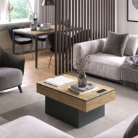 Mesa de centro Boto, Antracita/roble dorado, 95 x 58 cm Extensible, Vicco