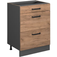 Mueble bajo de cocina R-Line, Roble dorado, 60 cm con cajones, sin encimera, Vicco