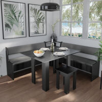 Conjunto con banco esquinero Roman, Negro, 180 x 41.5 cm con mesa, Vicco