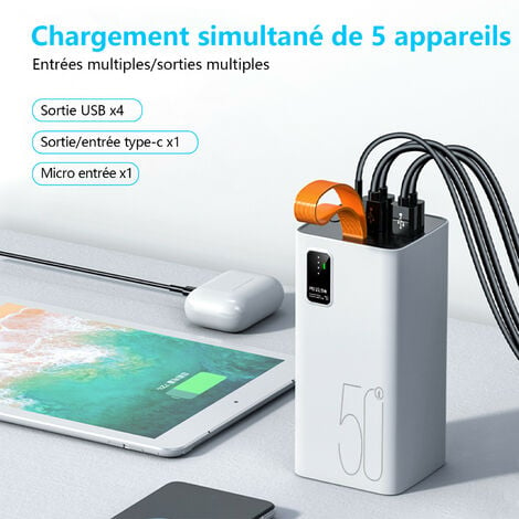50000mAh Batterie Externe Power Bank: 22.5W Fast Charging Portable Charger  - Chargeur Portable avec Lampe de