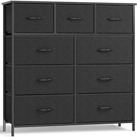 Commode à 5 Tiroirs avec Structure en Acier et Plateau en Bois, Commode
