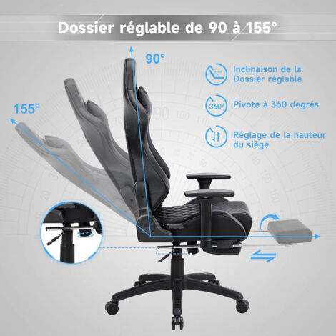 Chaise Gamer Homall - Dossier Haut, Massage Lombaire Et Repose-pieds - Ergonomique Et Réglable - Blanc