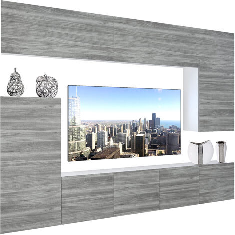BELINI Wohnwand Wohnzimmer-Set Vollausstattung Moderne Schrankwand mit LED-Beleuchtung Anbauwand TV-Schrank Glamour Holz