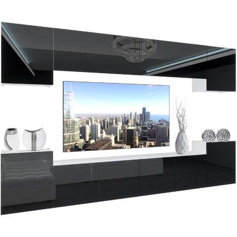 BELINI Wohnwand Vollausstattung Wohnzimmer-Set Moderne Schrankwand mit LED-Beleuchtung Anbauwand TV-Schrank Schwarz