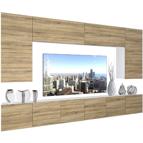 BELINI Wohnwand Vollausstattung Wohnzimmer-Set Moderne Schrankwand mit LED-Beleuchtung Anbauwand TV-Schrank Sonoma Eiche