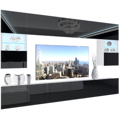 BELINI Wohnwand Vollausstattung Wohnzimmer-Set Moderne Schrankwand mit LED-Beleuchtung Anbauwand TV-Schrank Schwarz