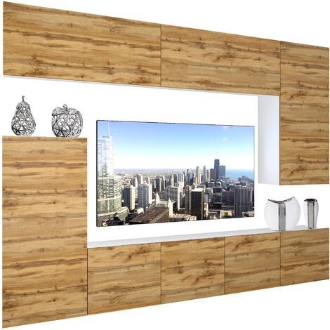 BELINI Wohnwand Wohnzimmer-Set Vollausstattung Moderne Schrankwand mit LED-Beleuchtung Anbauwand TV-Schrank Wotan-Eiche