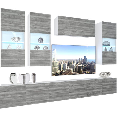 BELINI Wohnwand Vollausstattung Wohnzimmer-Set Moderne Schrankwand mit LED-Beleuchtung Anbauwand TV-Schrank Glamour Holz
