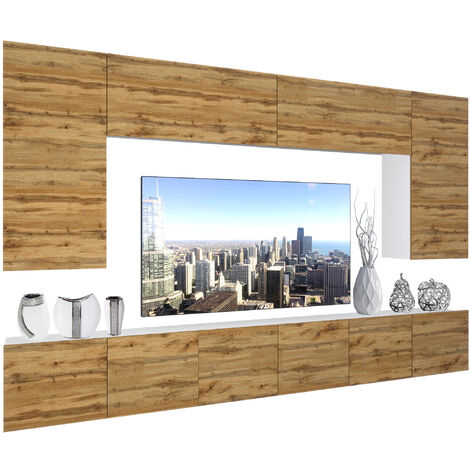 BELINI Wohnwand Vollausstattung Wohnzimmer-Set Moderne Schrankwand mit LED-Beleuchtung Anbauwand TV-Schrank Wotan-Eiche