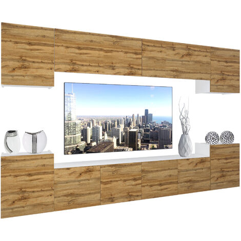 BELINI Wohnwand Vollausstattung Wohnzimmer-Set Moderne Schrankwand mit LED-Beleuchtung Anbauwand TV-Schrank Wotan-Eiche