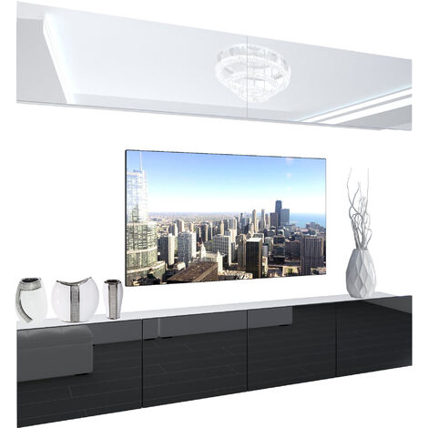 BELINI Wohnwand Vollausstattung Wohnzimmer-Set Moderne Schrankwand mit LED-Beleuchtung Anbauwand TV-Schrank Weiß/Schwarz (1/5)
