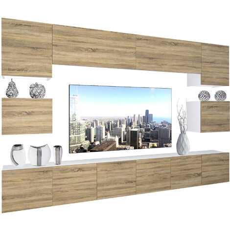 BELINI Wohnwand Vollausstattung Wohnzimmer-Set Moderne Schrankwand mit LED-Beleuchtung Anbauwand TV-Schrank Sonoma Eiche