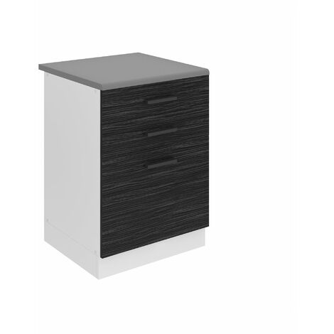 Belini Unterschrank Küche, Küchenunterschrank 60 cm Breite. SDSZ Küchenunterschrank mit Arbeitsplatte. Küchenschrank mit Schubladen, Königliches Ebenholz