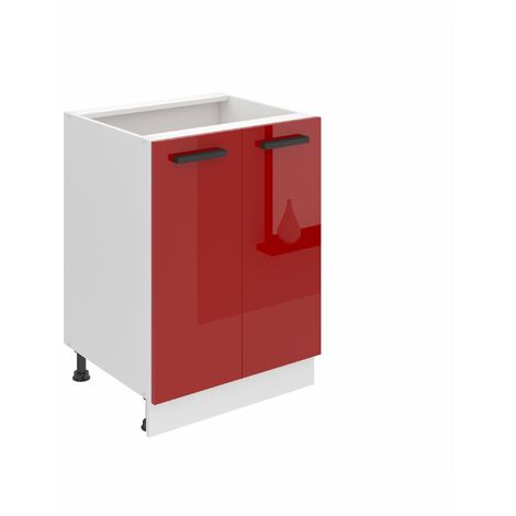 Belini Unterschrank Küche, Küchenunterschrank 60 cm Breite. SD2 Küchenunterschrank ohne Arbeitsplatte. Küchenschrank mit 2 Türen, Rot Hochglanz