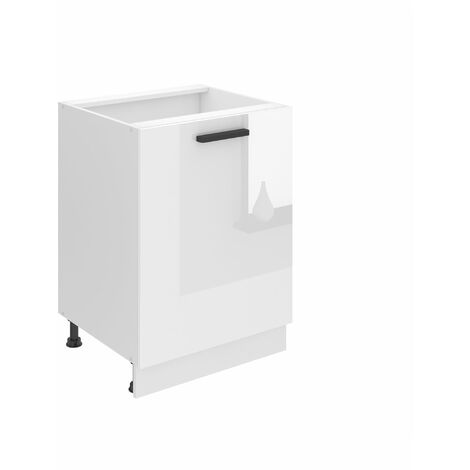 Belini Unterschrank Küche, Küchenunterschrank 60 cm Breite. SD Küchenunterschrank ohne Arbeitsplatte. Küchenschrank mit 1 Tür, Weiß Hochglanz