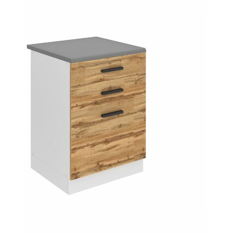Belini Unterschrank Küche, Küchenunterschrank 60 cm Breite. SDSZ Küchenunterschrank mit Arbeitsplatte. Küchenschrank mit Schubladen, Wotan-Eiche