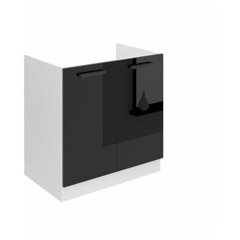 Belini Unterschrank Küche, Spülenunterschrank 80 cm Breite. SDZ Küchenunterschrank ohne Arbeitsplatte. Spülenschrank mit 2 Türen, Schwarz Hochglanz