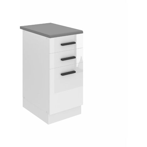 BELINI Unterschrank Küche Küchenunterschrank 40 cm Breite Küchenschränke mit Arbeitsplatte Küchenschrank mit Schubladen Weiß Hochglanz