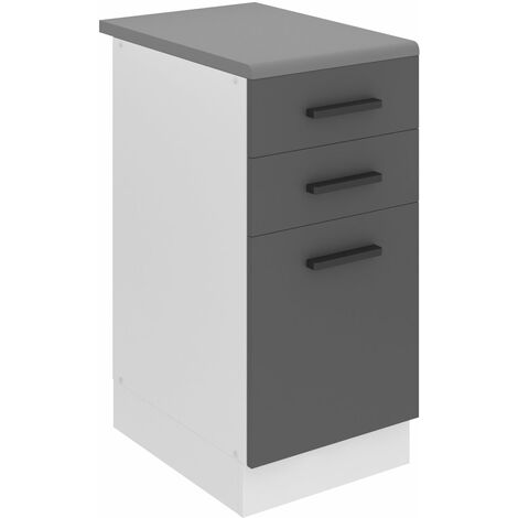BELINI Unterschrank Küche Küchenunterschrank 40 cm Breite Küchenschränke mit Arbeitsplatte Küchenschrank mit Schubladen Silber matt
