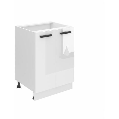 Belini Unterschrank Küche, Küchenunterschrank 60 cm Breite. SD2 Küchenunterschrank ohne Arbeitsplatte. Küchenschrank mit 2 Türen, Weiß Hochglanz
