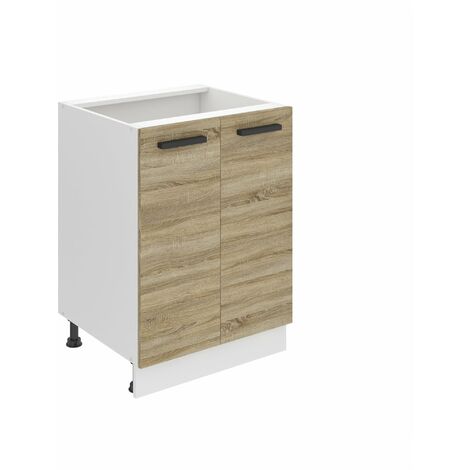 Belini Unterschrank Küche, Küchenunterschrank 60 cm Breite. SD2 Küchenunterschrank ohne Arbeitsplatte. Küchenschrank mit 2 Türen, Sonoma-Eiche