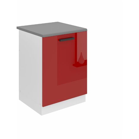 Belini Unterschrank Küche, Spülenunterschrank 60 cm Breite. SDZ Küchenunterschrank mit Arbeitsplatte. Spülenschrank mit 1 Tür, Rot Hochglanz