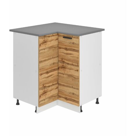 Belini Unterschrank Küche, Küchenunterschrank 90 cm Breite. SNP Küchenunterschrank mit Arbeitsplatte. Eckschrank Küche mit 1 Tür, Wotan-Eiche