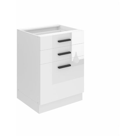 Belini Unterschrank Küche, Küchenunterschrank 60 cm Breite. SDSZ Küchenunterschrank ohne Arbeitsplatte. Küchenschrank mit Schubladen, Weiß Hochglanz