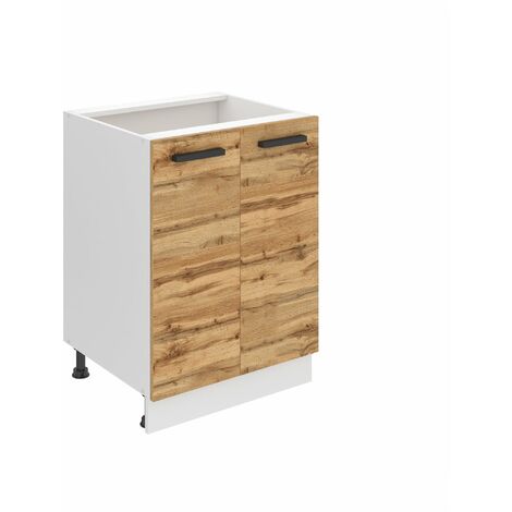 Belini Unterschrank Küche, Küchenunterschrank 60 cm Breite. SD2 Küchenunterschrank ohne Arbeitsplatte. Küchenschrank mit 2 Türen, Wotan-Eiche