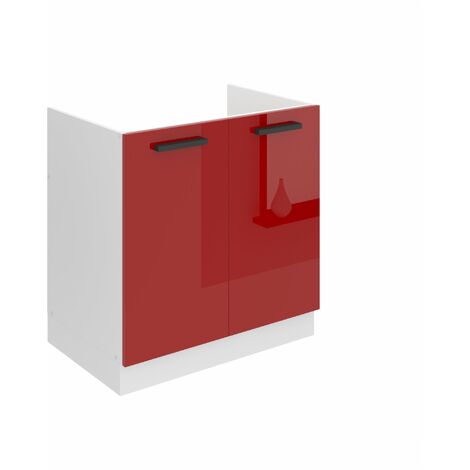 Belini Unterschrank Küche, Spülenunterschrank 80 cm Breite. SDZ Küchenunterschrank ohne Arbeitsplatte. Spülenschrank mit 2 Türen, Rot Hochglanz