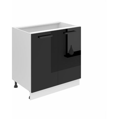 Belini Unterschrank Küche, Küchenunterschrank 80 cm Breite. SD Küchenunterschrank mit Arbeitsplatte. Küchenschrank mit 2 Türen, Schwarz Hochglanz