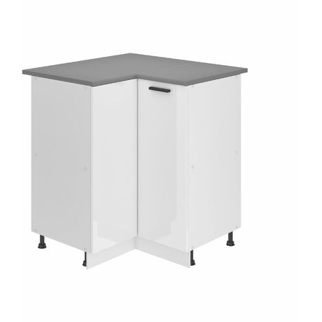 Belini Unterschrank Küche, Küchenunterschrank 90 cm Breite. SNP Küchenunterschrank mit Arbeitsplatte. Eckschrank Küche mit 1 Tür, Weiß Hochglanz