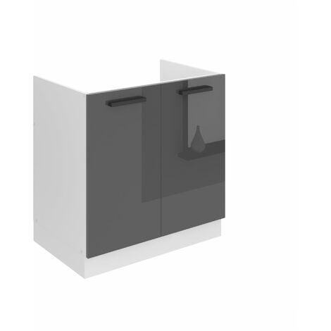 Belini Unterschrank Küche, Spülenunterschrank 80 cm Breite. SDZ Küchenunterschrank ohne Arbeitsplatte. Spülenschrank mit 2 Türen, Silber Hochglanz