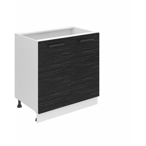 Belini Unterschrank Küche, Küchenunterschrank 80 cm Breite. SD Küchenunterschrank mit Arbeitsplatte. Küchenschrank mit 2 Türen, Königliches Ebenholz