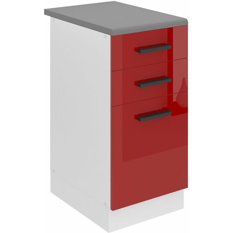 Belini Unterschrank Küche, Küchenunterschrank 40 cm Breite. SDSZ Küchenunterschrank mit Arbeitsplatte. Küchenschrank mit Schubladen, Rot Hochglanz
