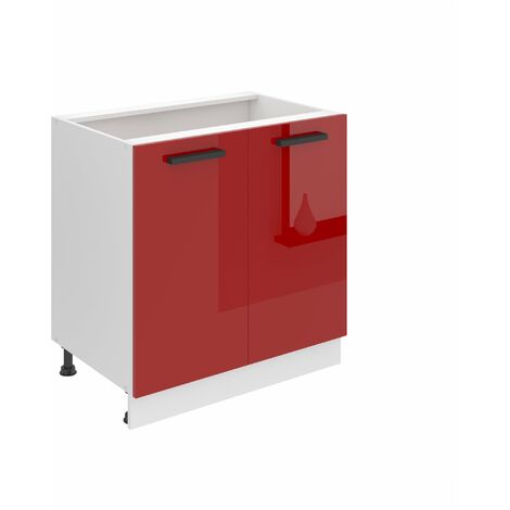 Belini Unterschrank Küche, Küchenunterschrank 80 cm Breite. SD Küchenunterschrank mit Arbeitsplatte. Küchenschrank mit 2 Türen, Rot Hochglanz