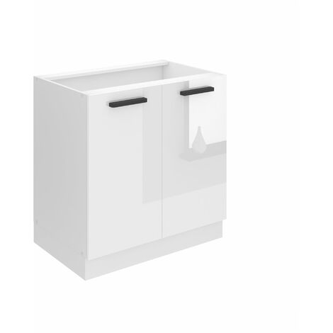 Belini Unterschrank Küche, Küchenunterschrank 80 cm Breite. SD Küchenunterschrank mit Arbeitsplatte. Küchenschrank mit 2 Türen, Weiß Hochglanz