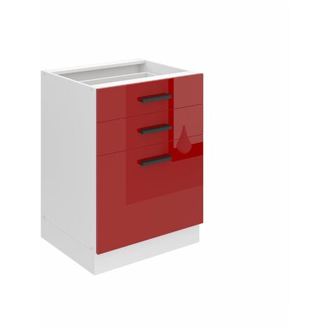 Belini Unterschrank Küche, Küchenunterschrank 60 cm Breite. SDSZ Küchenunterschrank ohne Arbeitsplatte. Küchenschrank mit Schubladen, Rot Hochglanz