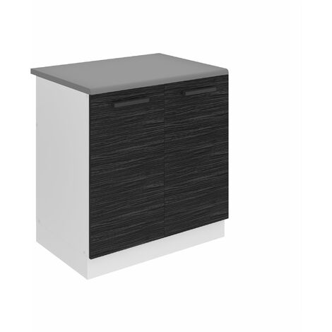 Belini Unterschrank Küche, Spülenunterschrank 80 cm Breite. SDZ Küchenunterschrank mit Arbeitsplatte. Spülenschrank mit 2 Türen, Königliches Ebenholz