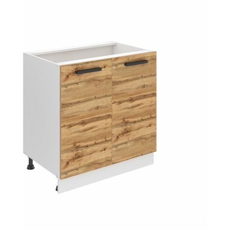 Belini Unterschrank Küche, Küchenunterschrank 80 cm Breite. SD Küchenunterschrank mit Arbeitsplatte. Küchenschrank mit 2 Türen, Wotan-Eiche