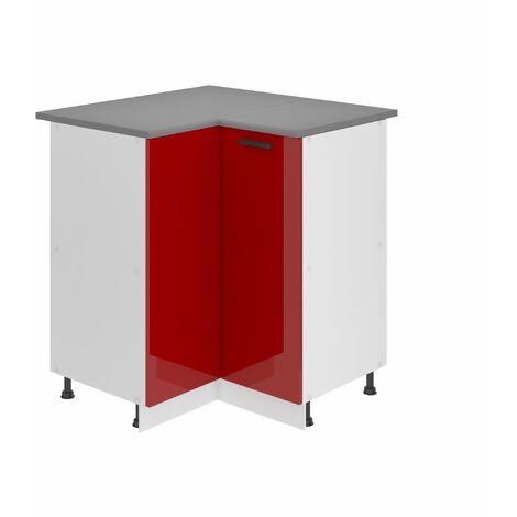 Belini Unterschrank Küche, Küchenunterschrank 90 cm Breite. SNP Küchenunterschrank mit Arbeitsplatte. Eckschrank Küche mit 1 Tür, Rot Hochglanz
